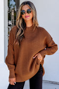 Red Dahlia Long Sleeve Ribbed Knit Stand Neck Regular Fit Sweater