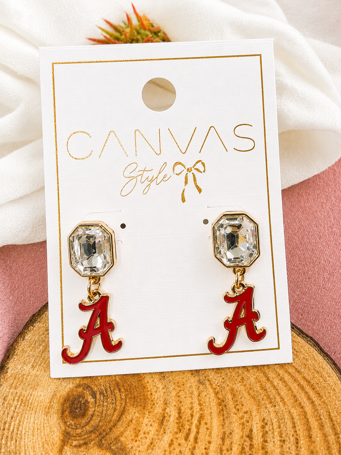 Alabama Crimson Tide Crystal Gem Dangle Earrings