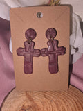Handmade Mauve Clay Cross Dangle Earrings