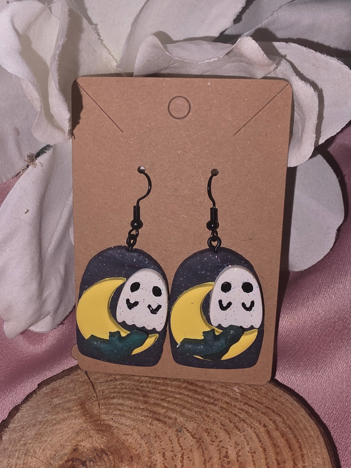 Ghost & Moon Clay Earrings