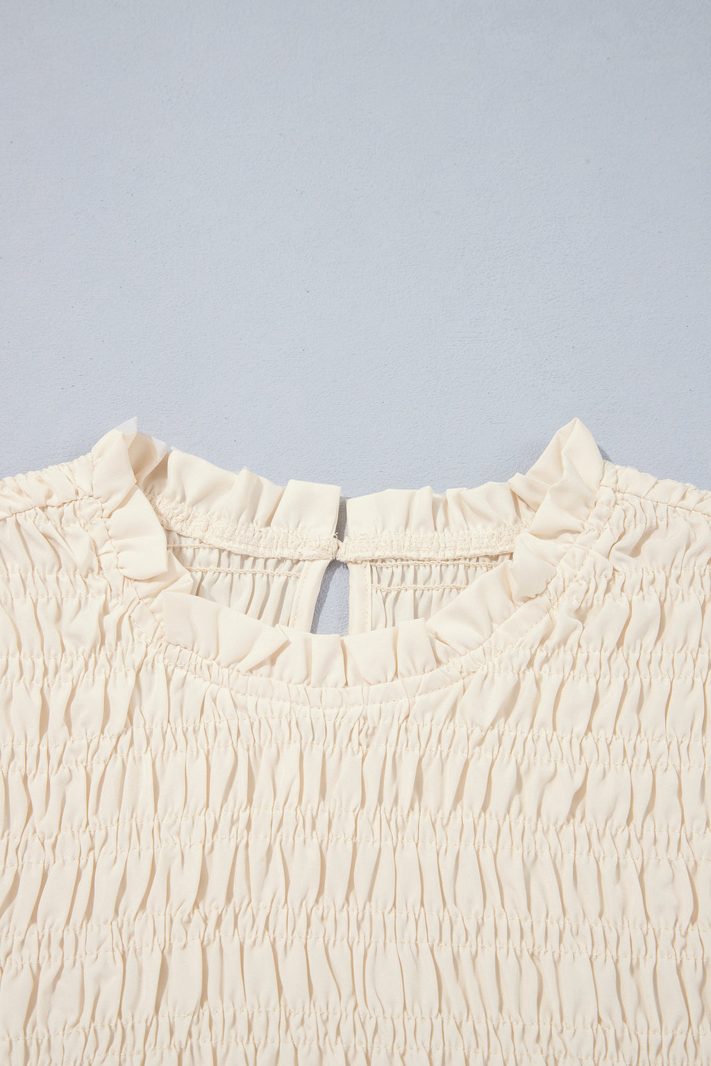 Jet Stream Solid Color Smocked Ruffle Hem Long Sleeve Blouse