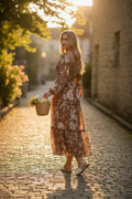 Brown Floral Chiffon Maxi Dress