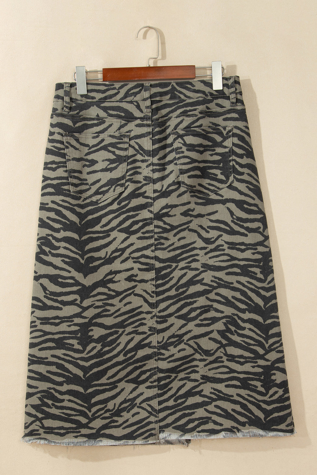Brown Leopard Print Frayed Edge Denim Skirt Long Casual Daily Wear