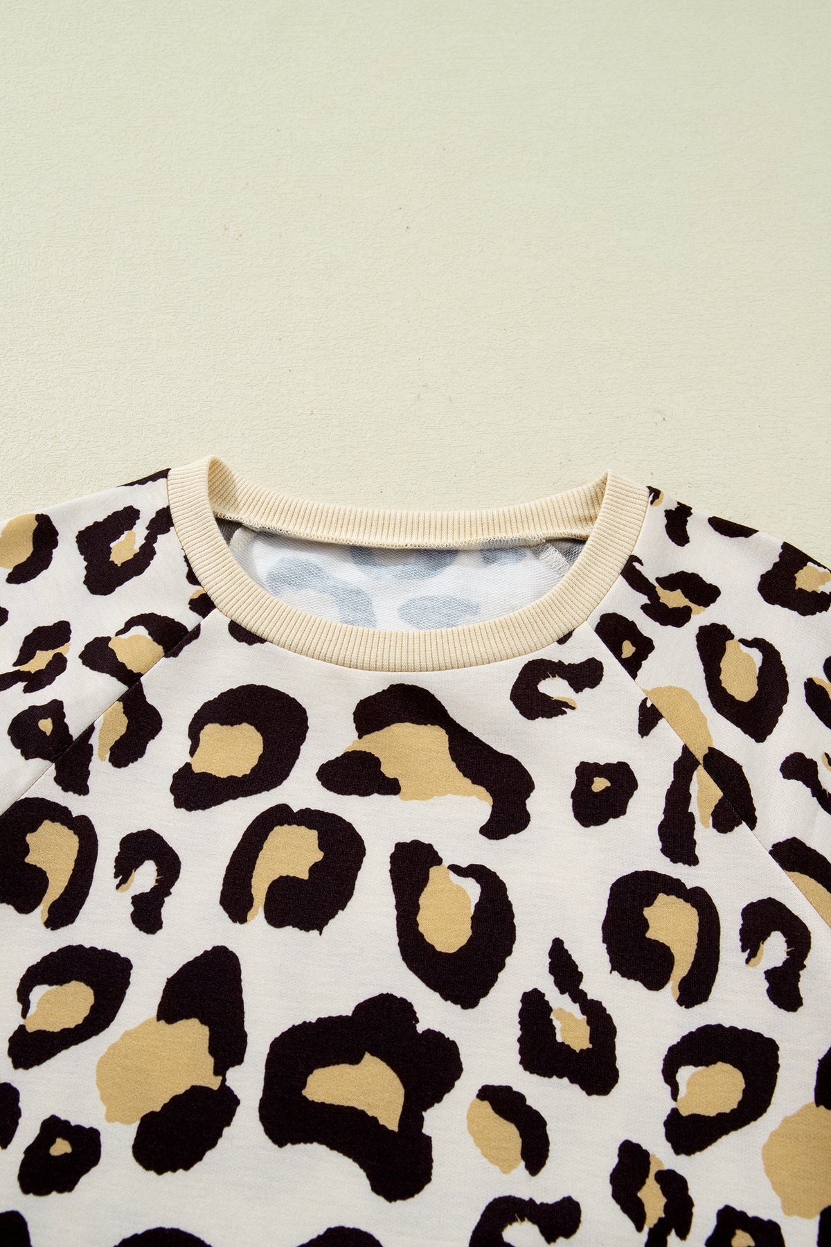 Khaki Leopard Long Sleeve Shift T Shirt Dress with Pockets