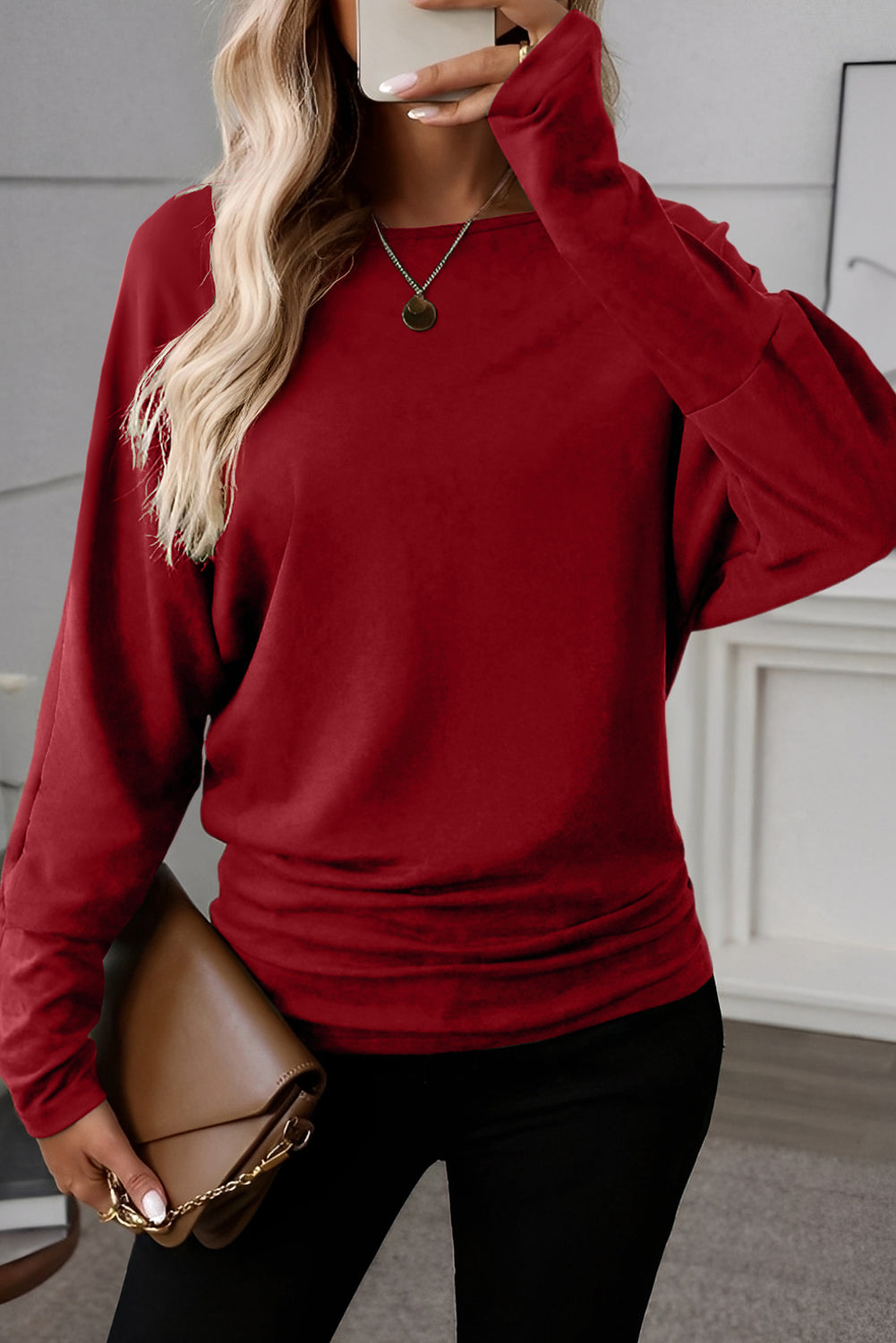 Red Dahlia Solid Color Extended Cuffs Long Sleeve Top