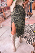 Brown Leopard Print Frayed Edge Denim Skirt Long Casual Daily Wear