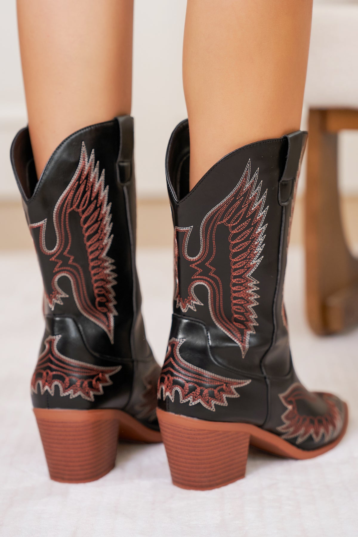 Black Western Eagle Embroidered Faux Leather Boots