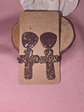 Clay Dark Mauve Gold Foil Cross Dangle Earrings