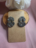 Clay Black Gold Leaf Texture Circle Dangle Earrings