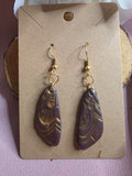 Clay Deep Mauve & Gold Swirl Teardrop Hook Earrings