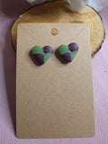 Clay Burgundy & Green Color Block Heart Stud Earrings