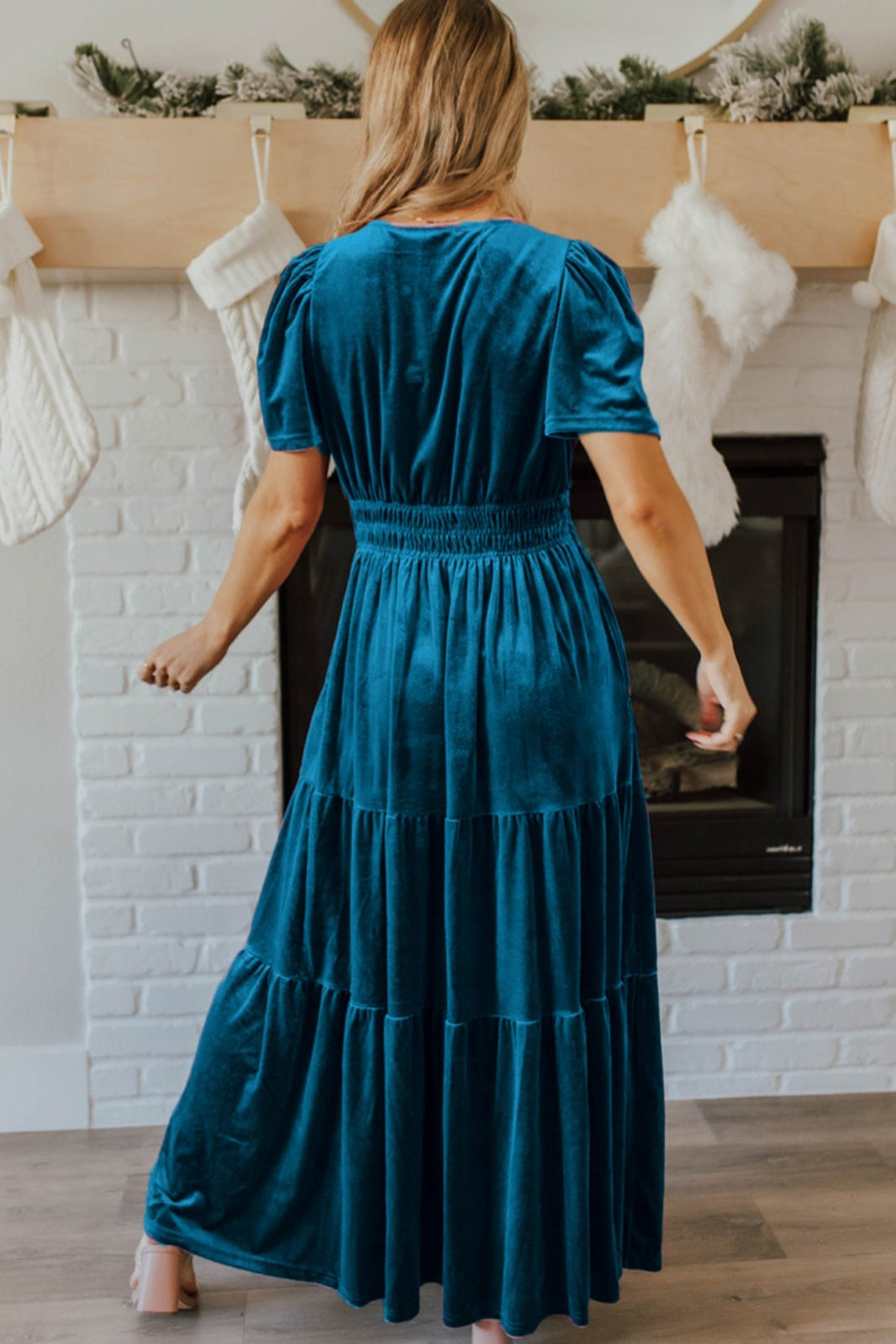 Teal Velvet Tiered Maxi Dress