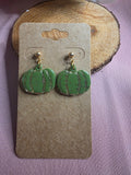 Clay Green Gold Foil Pumpkin Dangle Earrings
