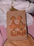 Gold Foil Clay Maple Leaf & Pumpkin Dangle Earrings