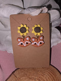 Clay Sunflower & Fox Face Dangle Earrings
