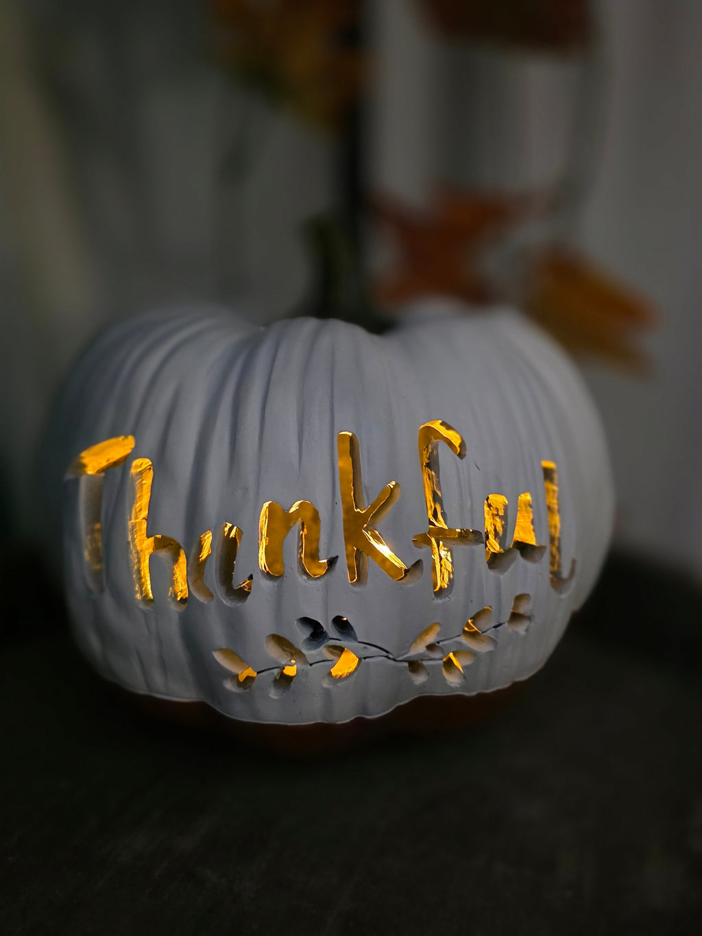 Thankful Carved Pumpkin Decoration