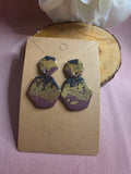 Clay Burgundy & Gold Foil Crackle Hexagon Dangle Earrings