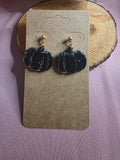Clay Black Gold Foil Pumpkin Dangle Earrings