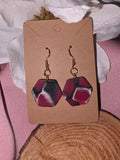 Red & Black Marble Hexagon Drop Earrings
