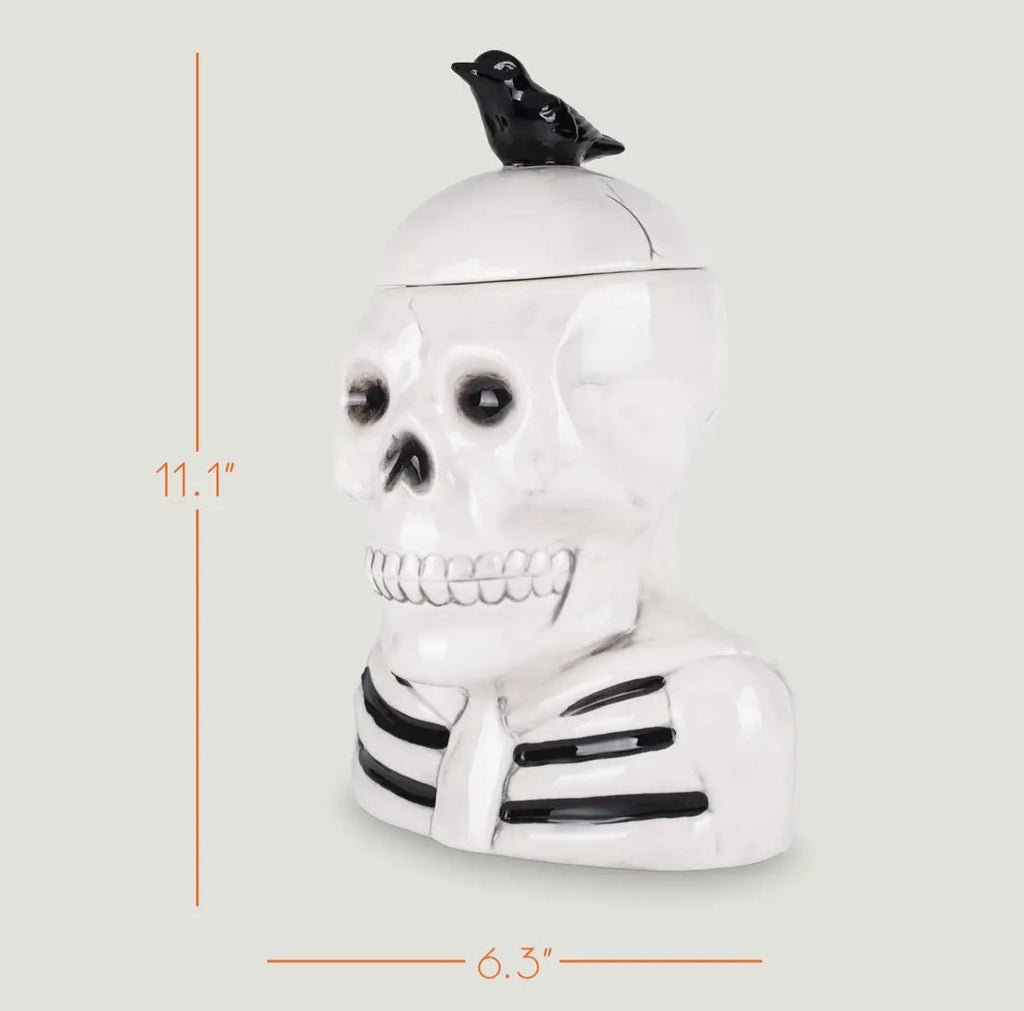 Halloween Skull Cookie Jar with Black Crow Lid - Ceramic