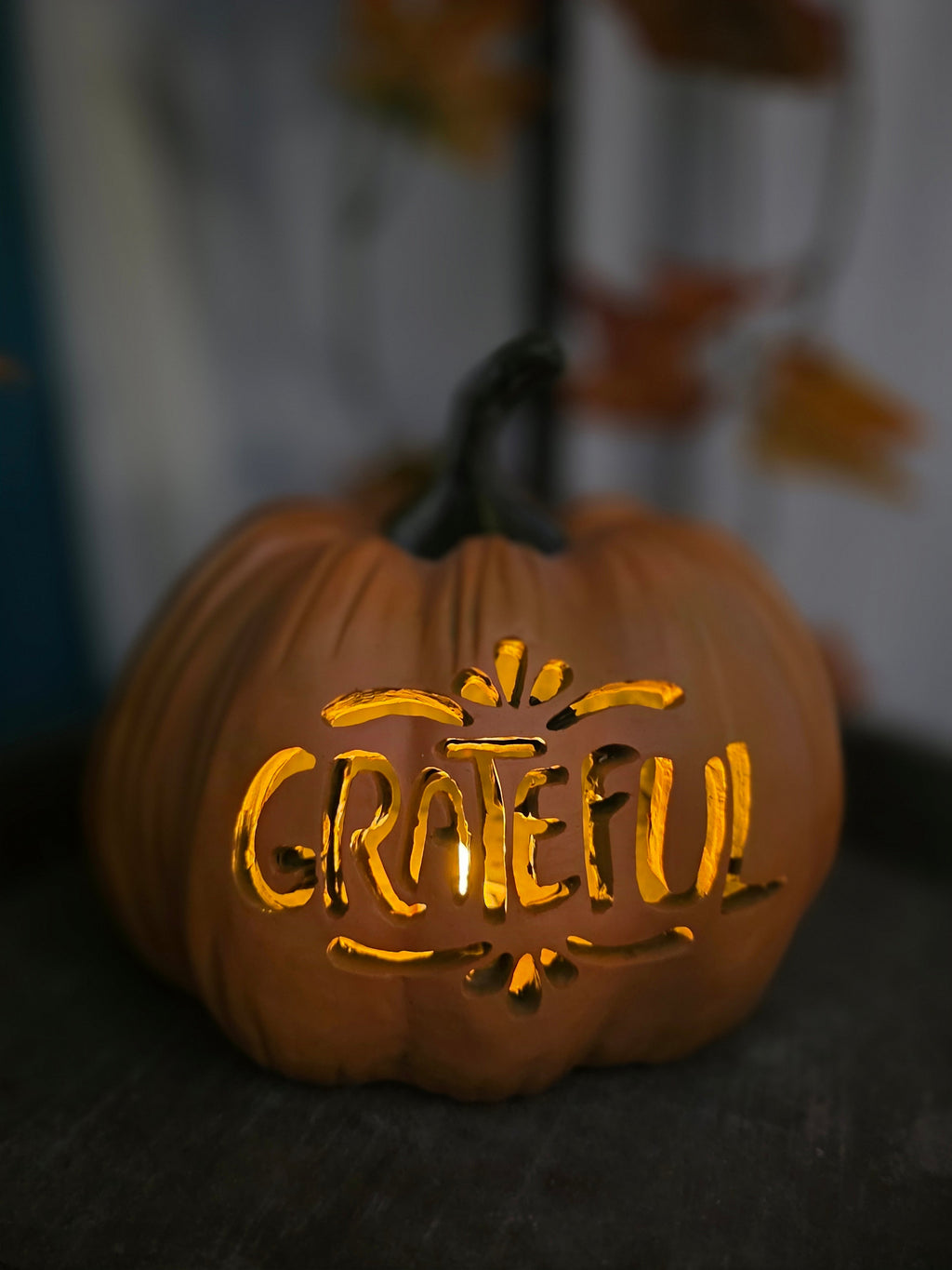 Grateful Carved Pumpkin Decoration