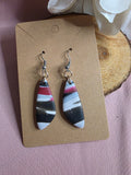 Clay Black White & Red Diagonal Stripe Marquise Hook Earrings