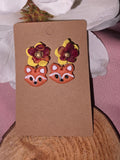 Clay Fox & Flower Dangle Earrings
