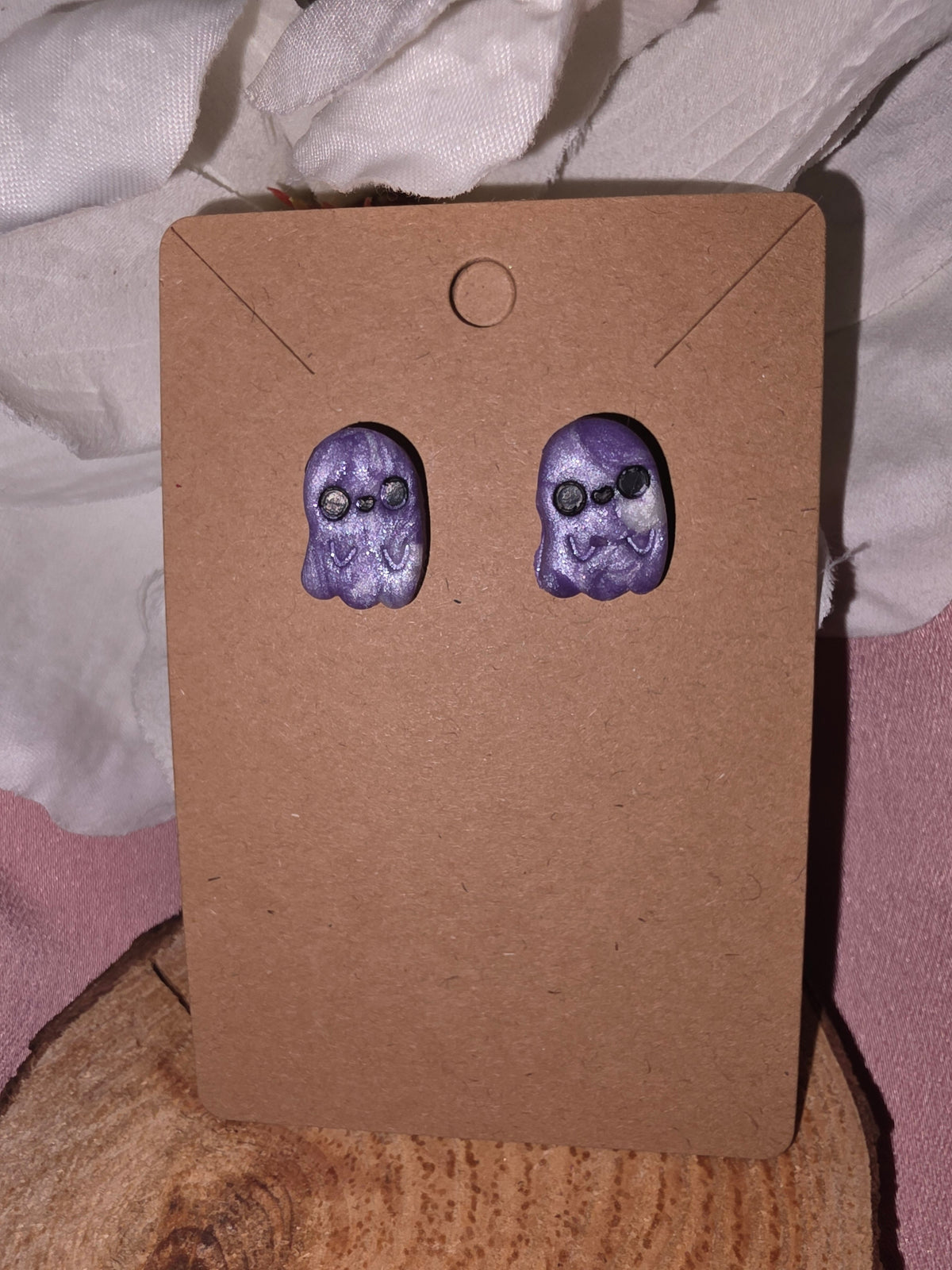 Clay Purple Glitter Ghost Stud Earrings