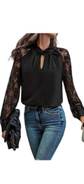 Black Lace Sleeve Mock Neck Blouse