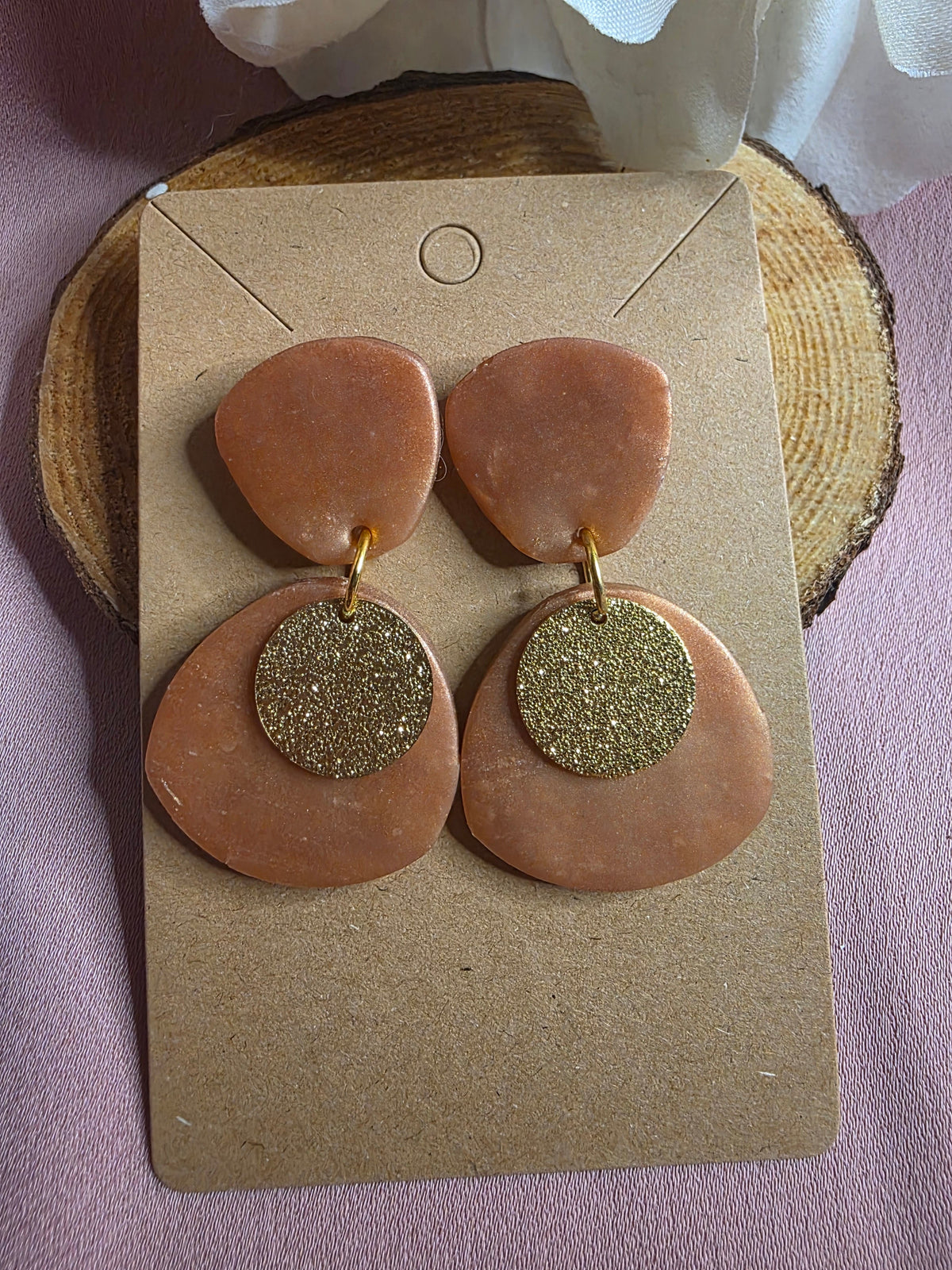 Clay Gold Glitter Disc Dangle Earrings