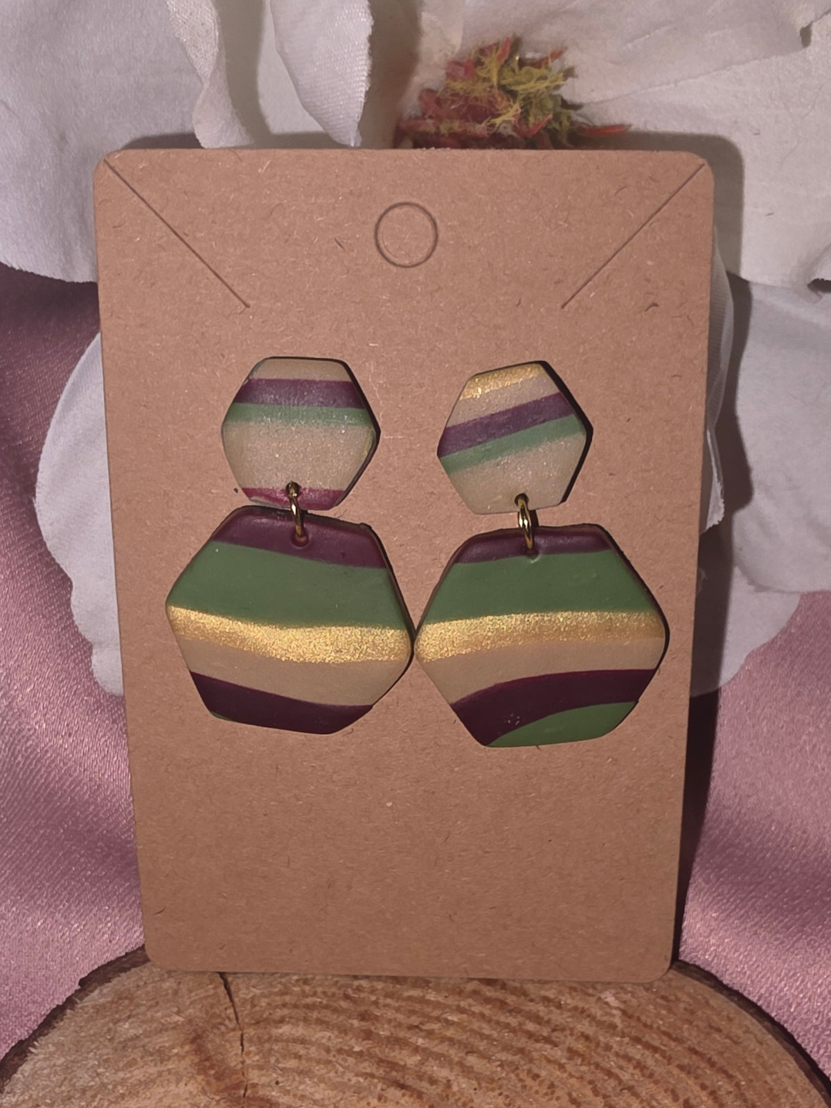 Hexagon Stripe Clay Earrings