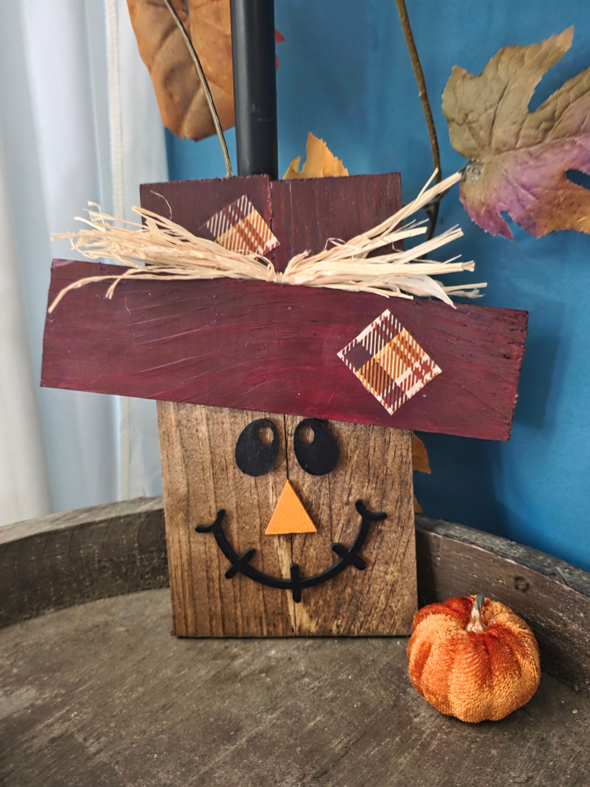 Mini Burgundy Hat Scarecrow Wood Sign