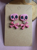 Clay Red Skull & Crossbones Halloween Dangle Earrings