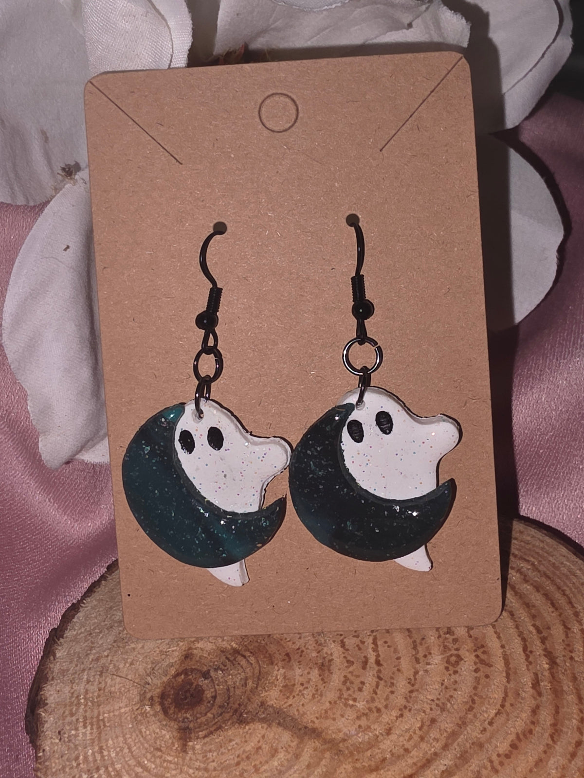 Ghost & Crescent Moon Clay Earrings