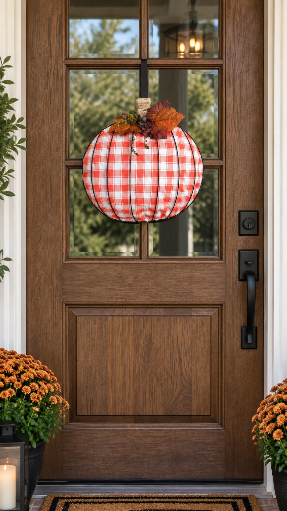 Orange Plaid Pumpkin Door Hanger