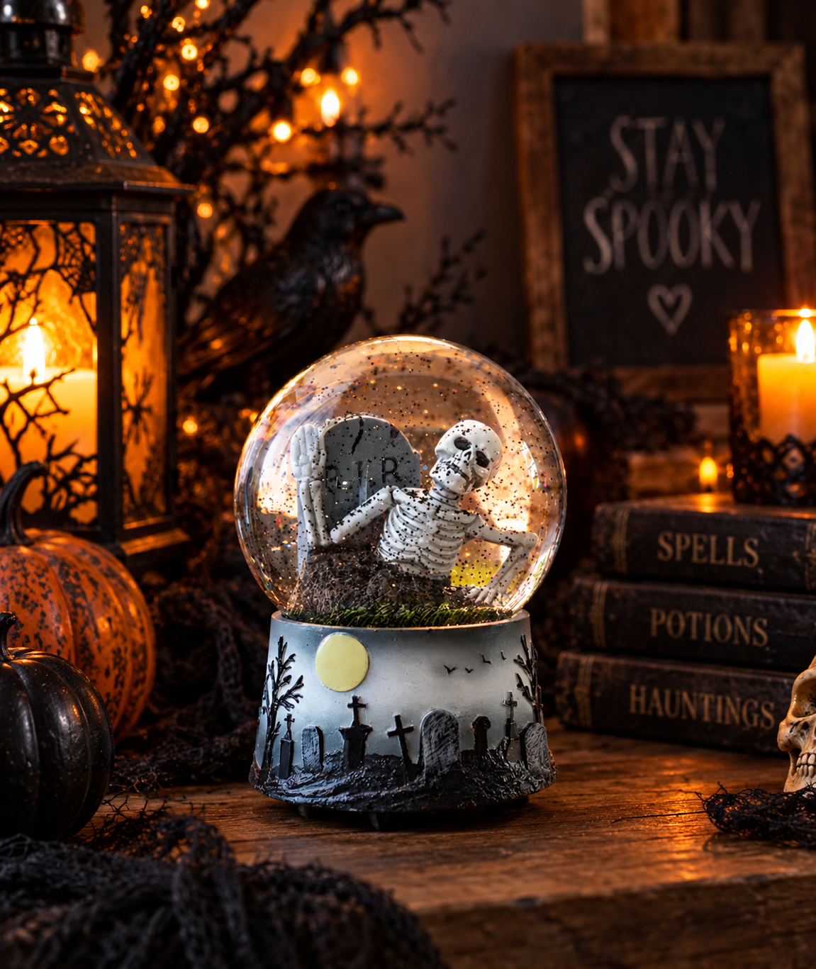 Halloween Musical Snow Globe - Skeleton Rising from Graveyard