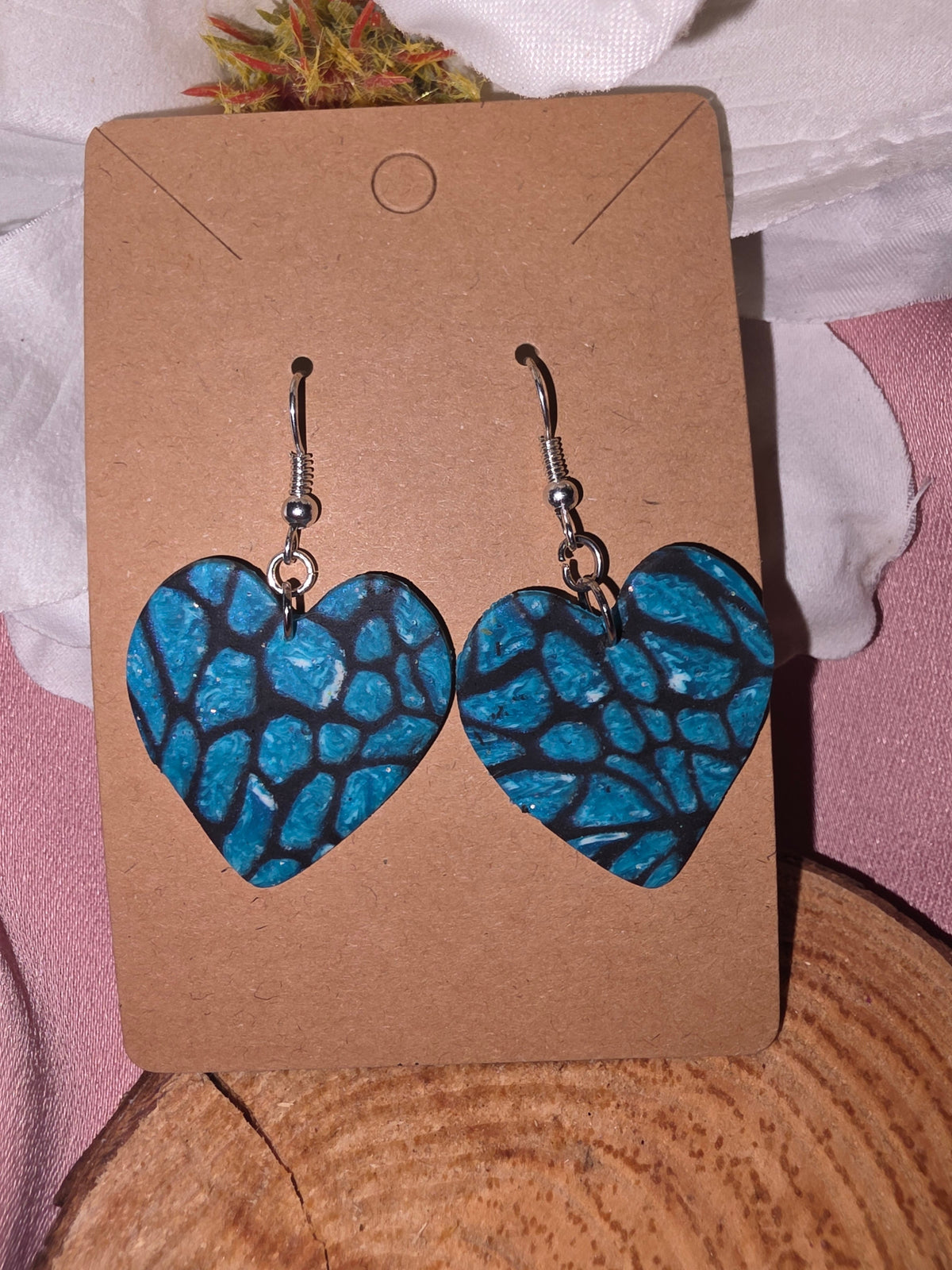 Teal Mosaic Heart Drop Earrings