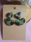 Clay Burgundy & Green Color Block Heart Dangle Earrings