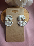 Clay White Gold Leaf Texture Crescent Dangle Earrings