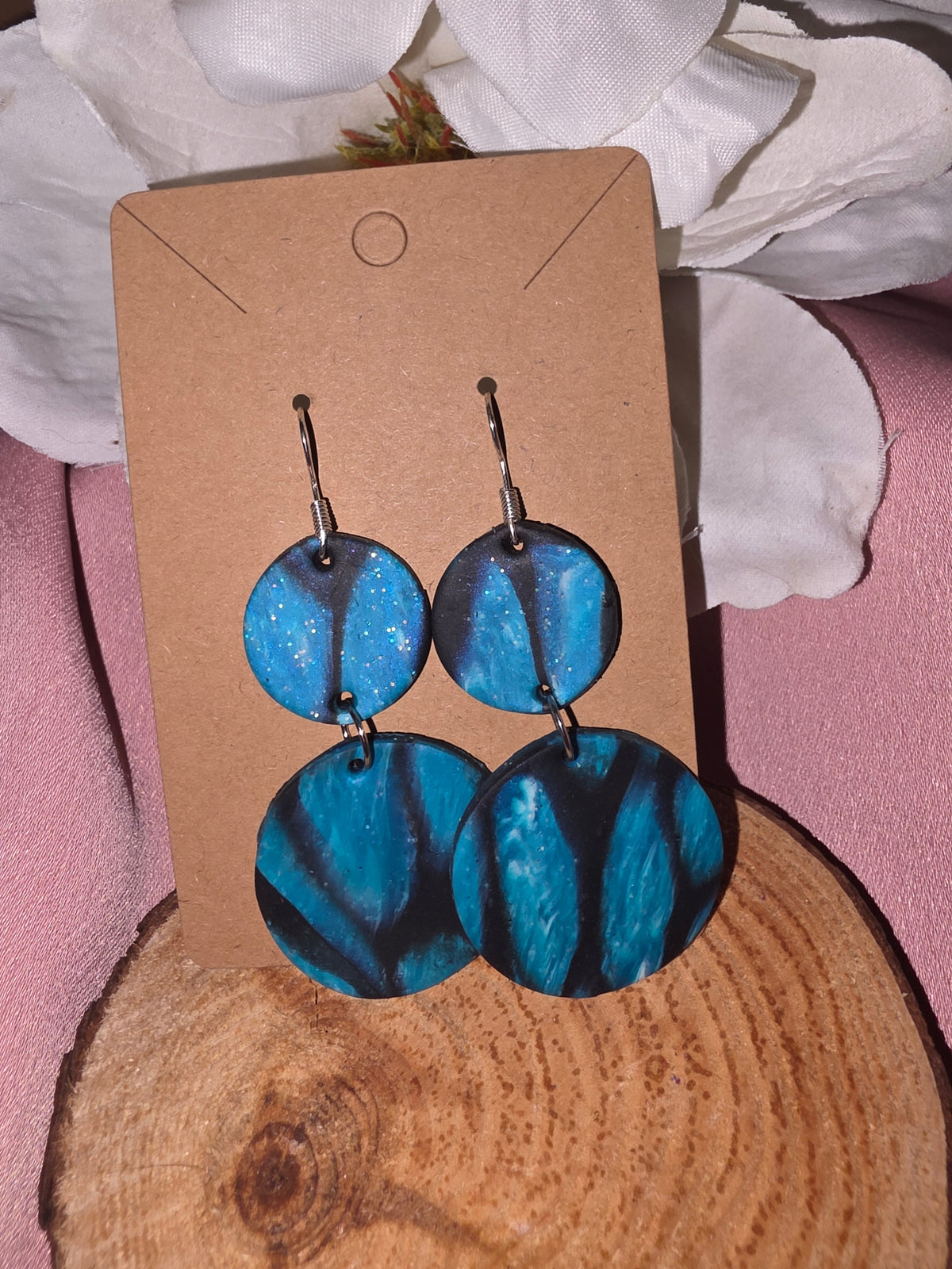 Teal Double Circle Drop Earrings