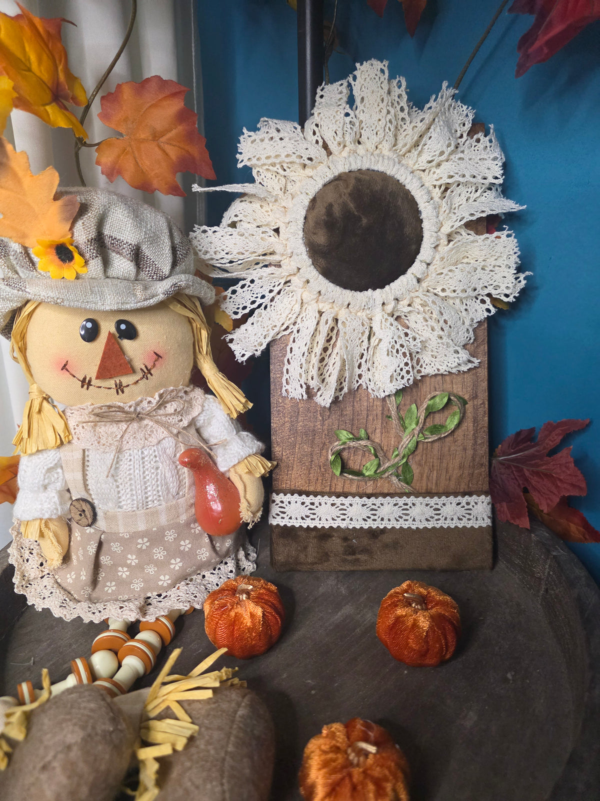 Lace Sunflower Rustic Wood Sign