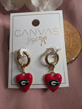 UGA Bulldogs Heart Charm Hoop Earrings