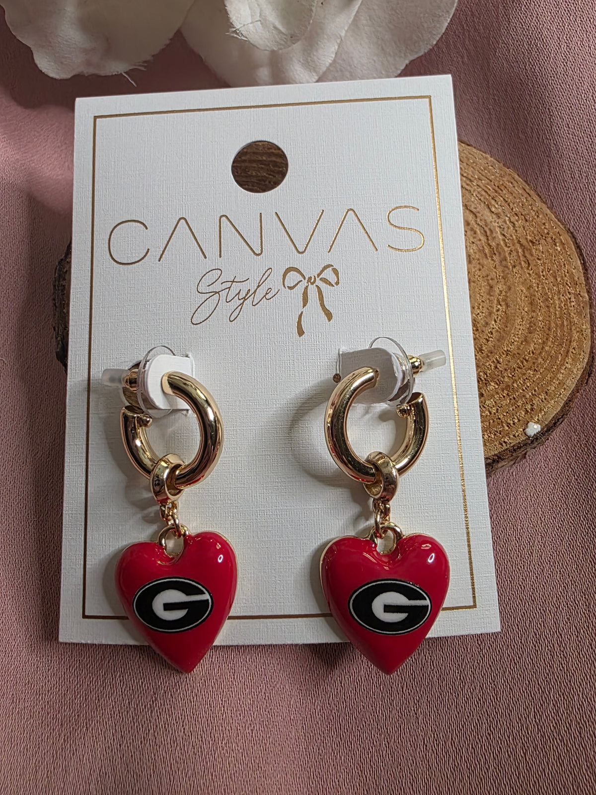 UGA Bulldogs Heart Charm Hoop Earrings