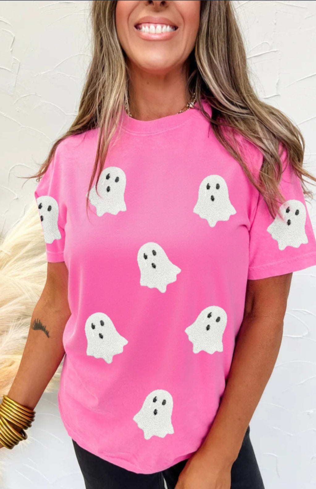 Pink Ghost Sequin Tee
