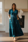 Teal Velvet Tiered Maxi Dress