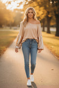 Sequin Sleeve Off-Shoulder Sweater
