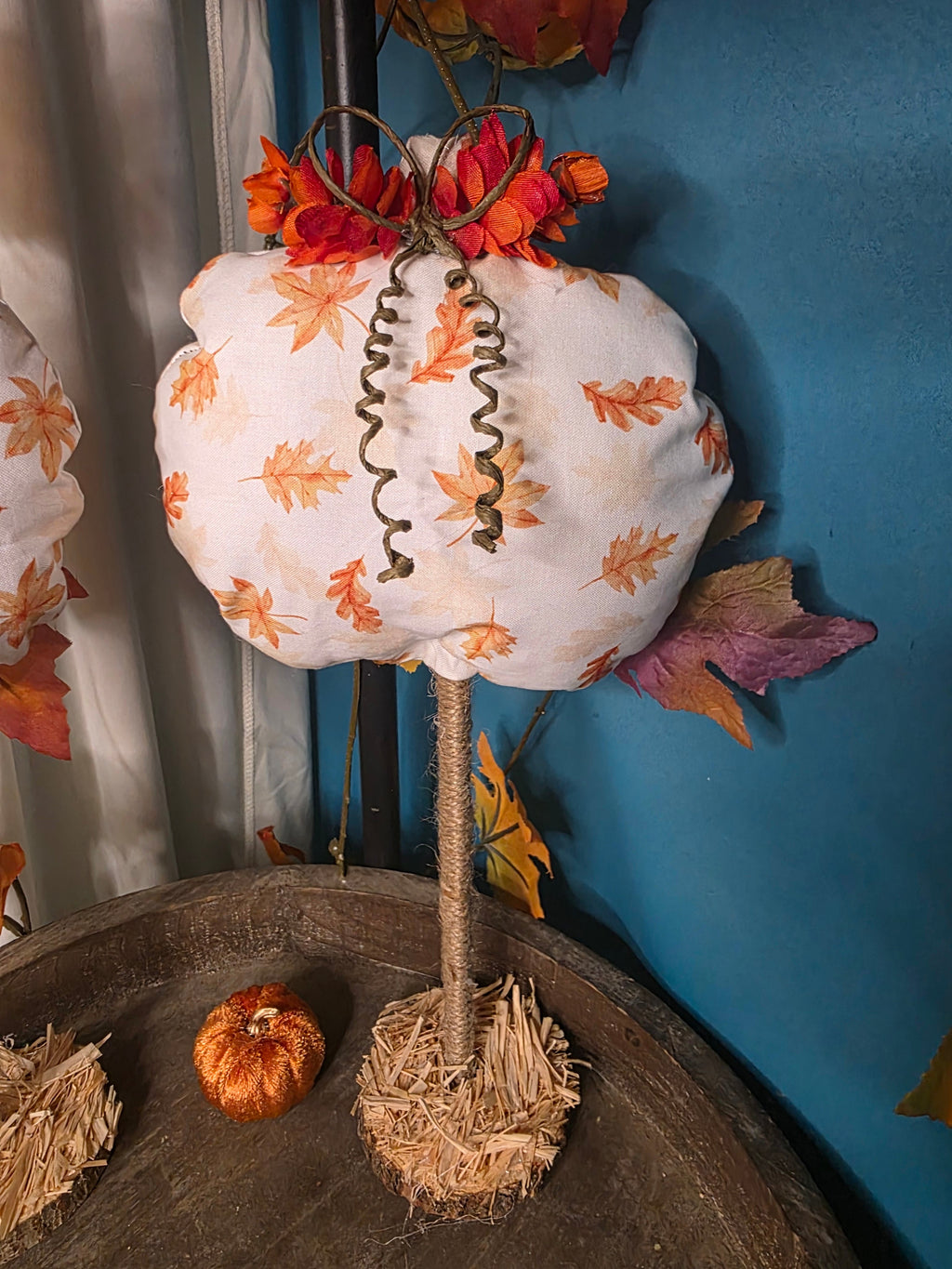 Autumn Leaf Print Fabric Pumpkin Decoration