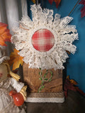 Orange Plaid Lace Sunflower Rustic Wood Sign