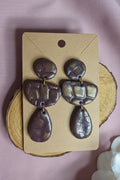 Clay Burgundy Gold Shimmer Tiered Oval Dangle Earrings