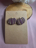 Clay Burgundy Gold Stripe Pumpkin Stud Earrings
